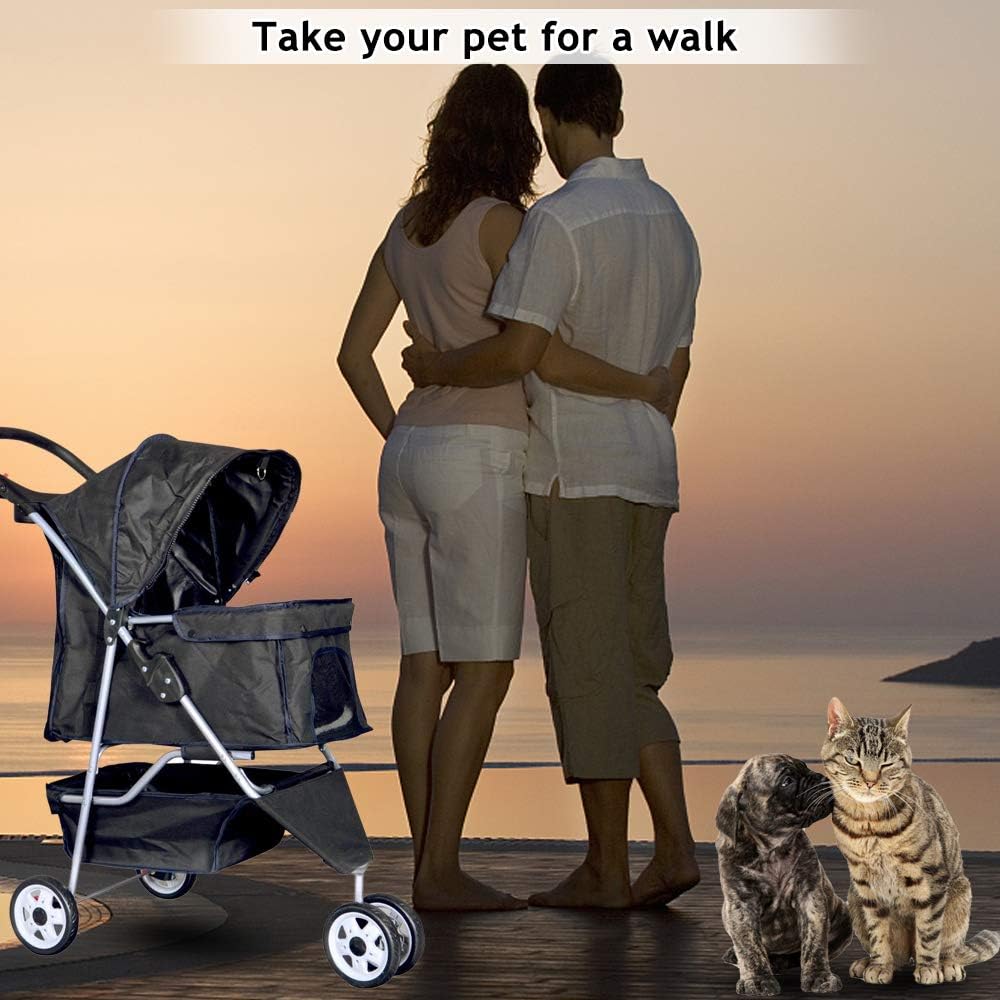 Ultimate 3-Wheel Pet Stroller - Lightweight, Foldable Dog & Cat Carrier with Weather Cover, Storage Basket & Comfort Features for Outdoor Adventures