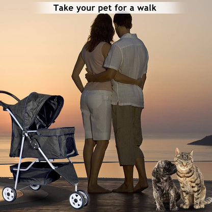 Ultimate 3-Wheel Pet Stroller - Lightweight, Foldable Dog & Cat Carrier with Weather Cover, Storage Basket & Comfort Features for Outdoor Adventures