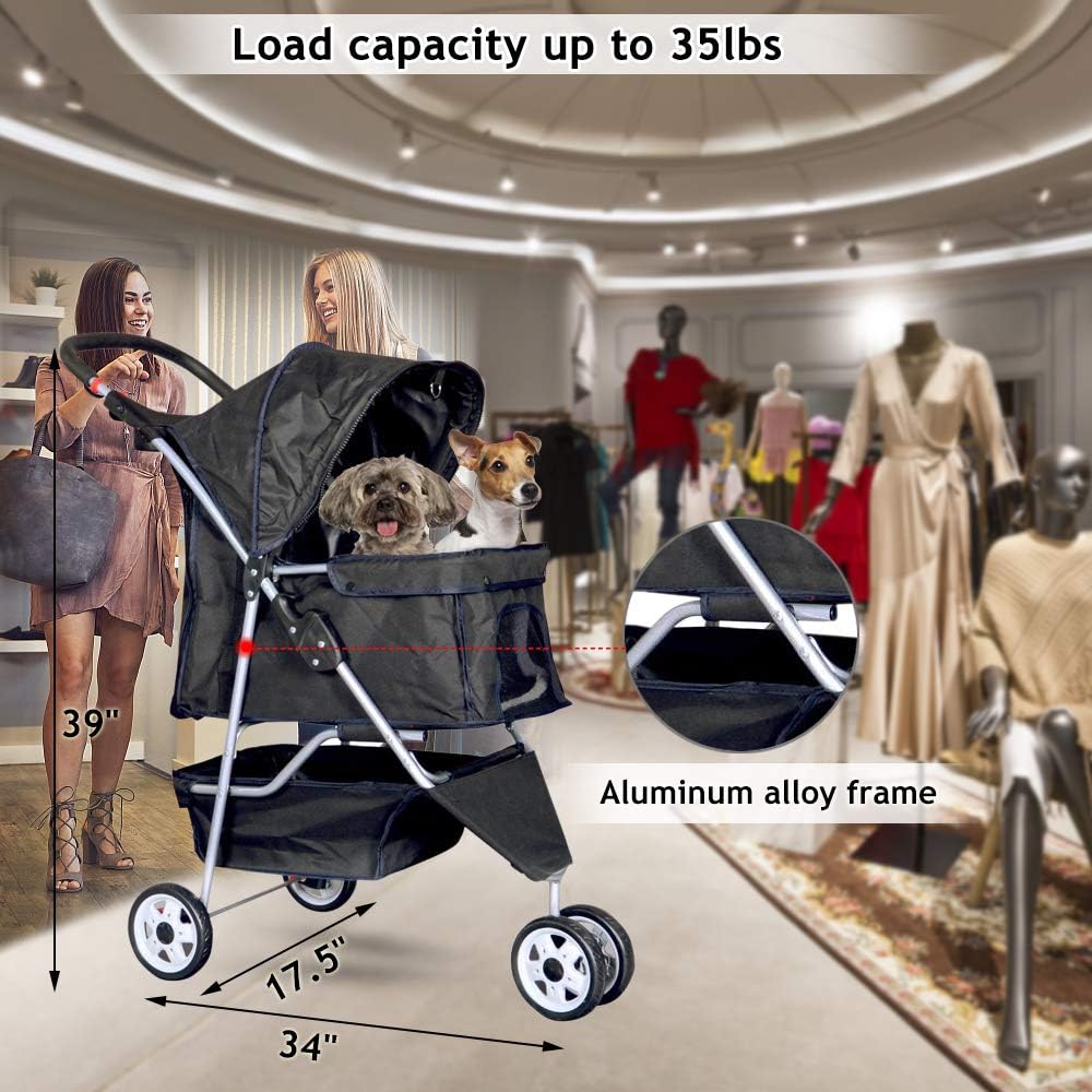 Ultimate 3-Wheel Pet Stroller - Lightweight, Foldable Dog & Cat Carrier with Weather Cover, Storage Basket & Comfort Features for Outdoor Adventures