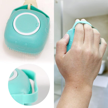Ultimate Pet Bath Brush - Soft Silicone Shampoo Dispenser for Gentle Grooming of Dogs and Cats (Blue)