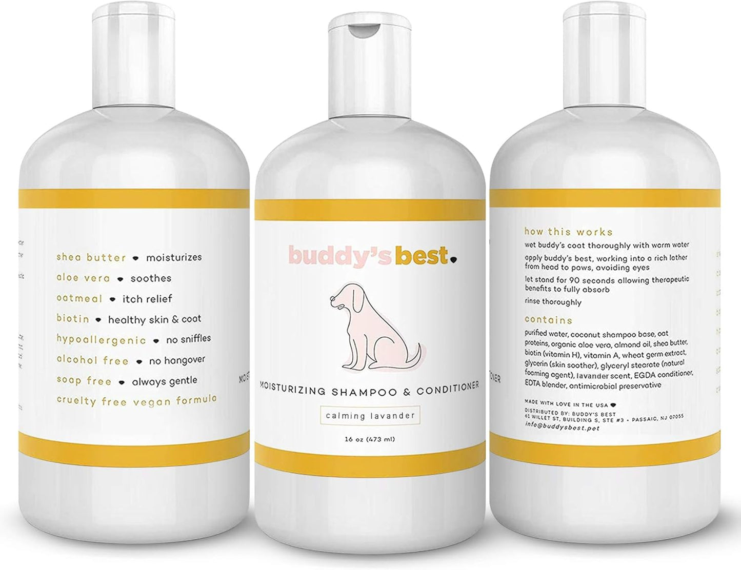Transform Your Dog's Bath Time with Buddy's Best Calming Lavender Oatmeal Shampoo & Conditioner - 16oz of Gentle, Moisturizing Care for Sensitive Skin
