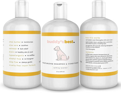 Transform Your Dog's Bath Time with Buddy's Best Calming Lavender Oatmeal Shampoo & Conditioner - 16oz of Gentle, Moisturizing Care for Sensitive Skin