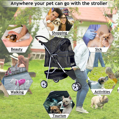 Ultimate 3-Wheel Pet Stroller - Lightweight, Foldable Dog & Cat Carrier with Weather Cover, Storage Basket & Comfort Features for Outdoor Adventures