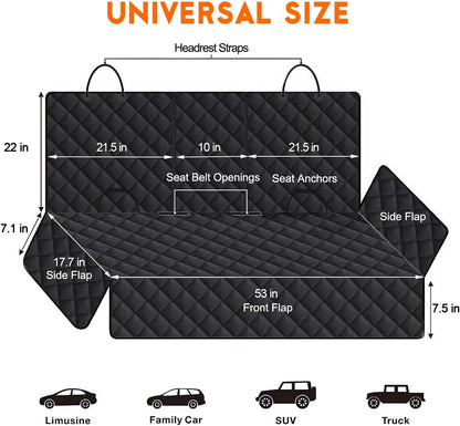 Ultimate Waterproof Dog Car Seat Cover - Non-Slip Back Seat Protector for Pets and Kids - Universal Fit for Cars, Trucks, and SUVs - Black