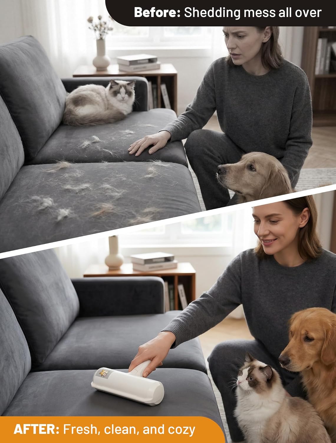 Ultimate Pet Hair Removal Tool: Eco-Friendly Lint Roller for Effortless Cleaning of Dog & Cat Hair on Furniture, Bedding, and More