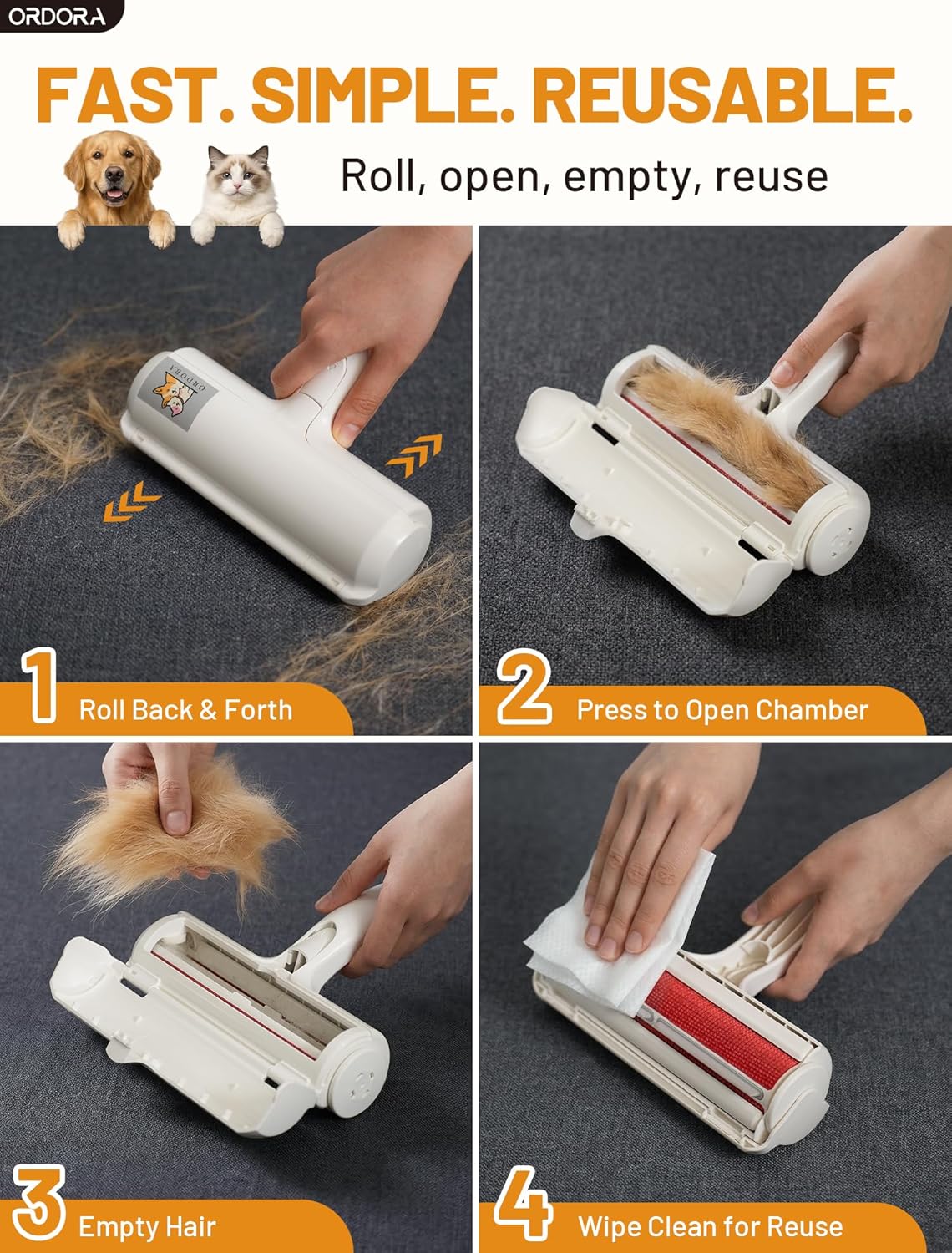 Ultimate Pet Hair Removal Tool: Eco-Friendly Lint Roller for Effortless Cleaning of Dog & Cat Hair on Furniture, Bedding, and More