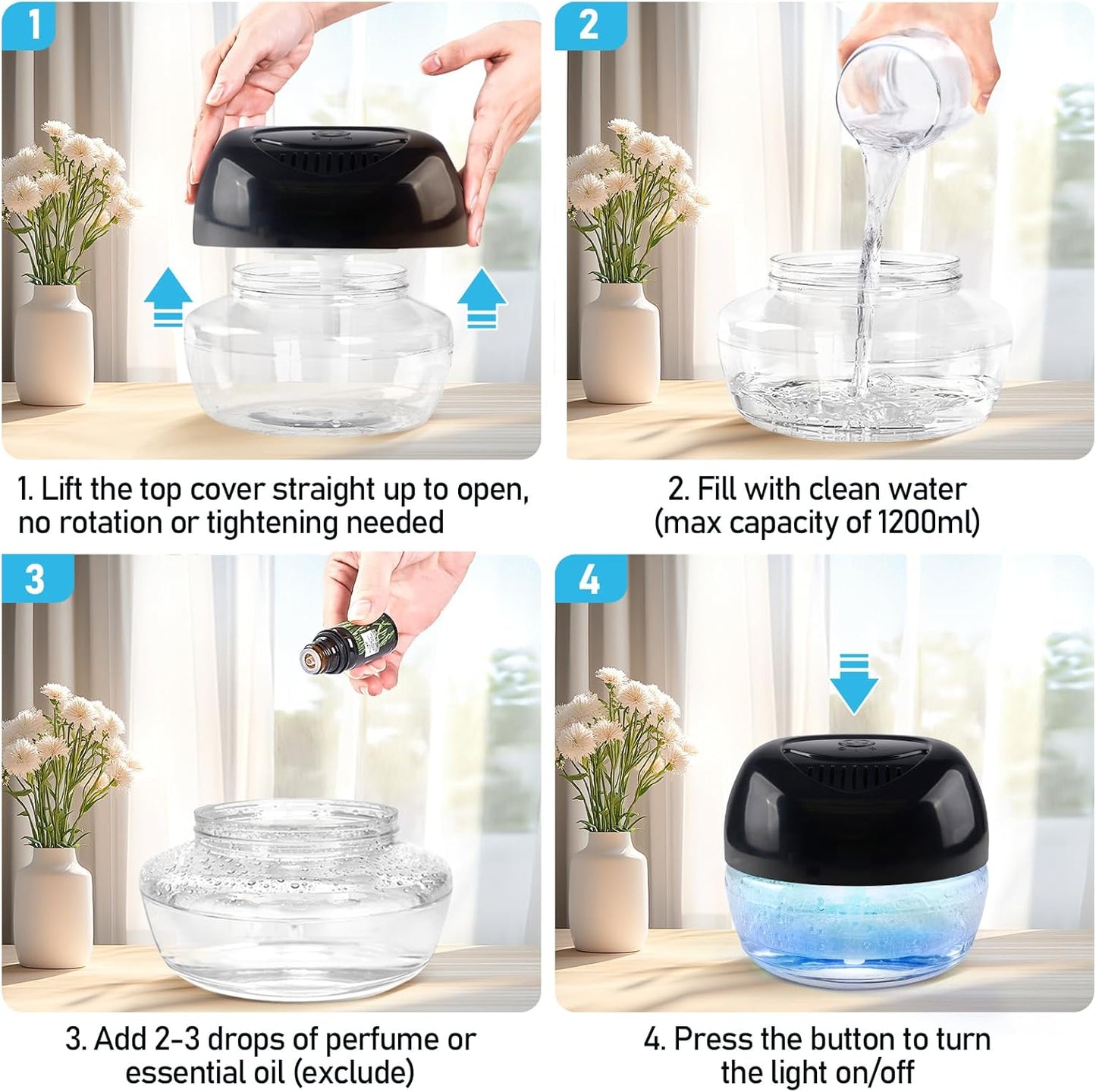Purifier Air Washer, Air Fresher Aroma Diffuser for Home, Office, Air Purifier with Night Light (Black)