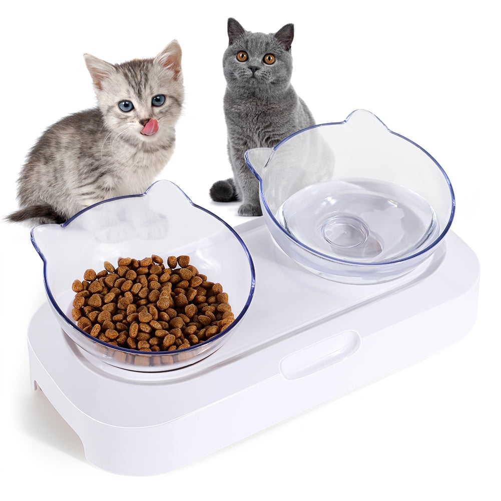 Elevated Tilted Cat Bowls - Adjustable Transparent Feeding Bowls with Stand for Kittens - Double Cat Bowls for Comfortable Dining
