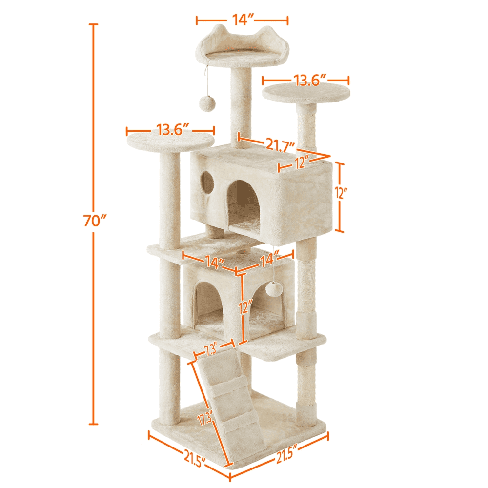 Deluxe 70" Multi-Level Cat Tree with Cozy Condos and Fun Scratching Posts - Perfect for Active Kittens!