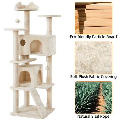 Deluxe 70" Multi-Level Cat Tree with Cozy Condos and Fun Scratching Posts - Perfect for Active Kittens!